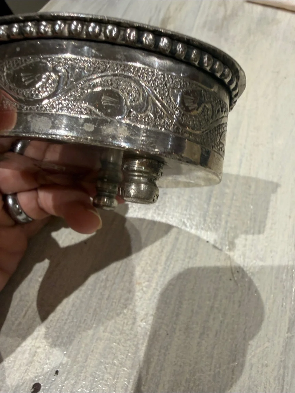 Vintage Numbered and stamped Ornate Silver-Tone Decorative Lidded Trinket Box